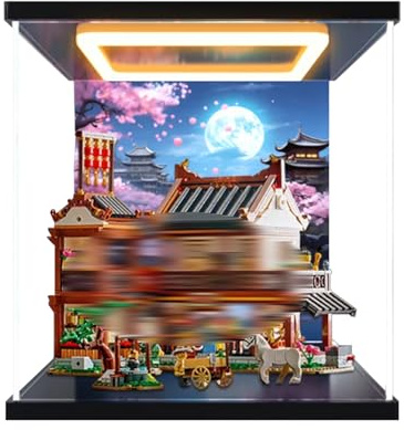 Acrylic Display Case Specially made for Lego 80121 Dongpo Moon-Viewing Pavilion Set Building Set, Dustproof Box - Only Display Case, Display Box Compatible with Lego 80121 (Back Spray With light)