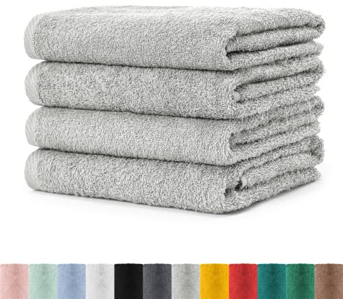 BaSaTex - Handtuch Set für Haushalt & Gäste 4er Pack - Frottee-Handtücher mit Aufhängeschlaufe aus weicher Baumwolle in 50x100cm - Waschtücher für Bad Öko-Tex Standard 100 Zertifiziert - Grau