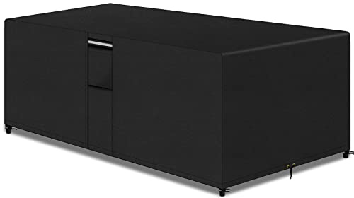 PATIO PLUS Rectangular Garden Furniture Set Covers with Air Vent, 600D Oxford Fabric Heavy Duty Patio Set Table Cover for Outdoor Garden Chair and Table, Waterproof ，Windproof， Black 242x162x100cm