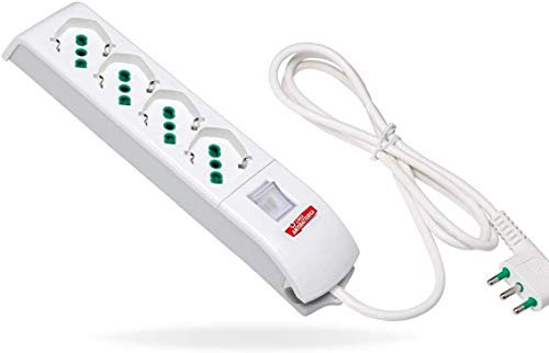 Fanton Multipresa Antibatterica FIDO, 6 Prese Bipasso italo/tedesche, 2P+T 16A, Cavo Antibatterico da 1,5 m. 3G1 H05VV-F con Interruttore Luminoso, 410200AB