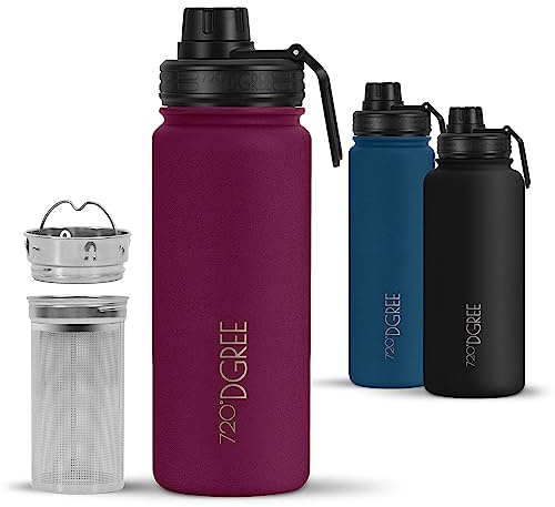 720°DGREE Edelstahl Trinkflasche 530ml “noLimit” - Hält 12h Heiß, 24h Kalt | Mit Teesieb, Fruchteinsatz - Auslaufsicher bei Kohlensäure, BPA-Frei - Thermosflasche für Kinder, Schule, Sport, Outdoor