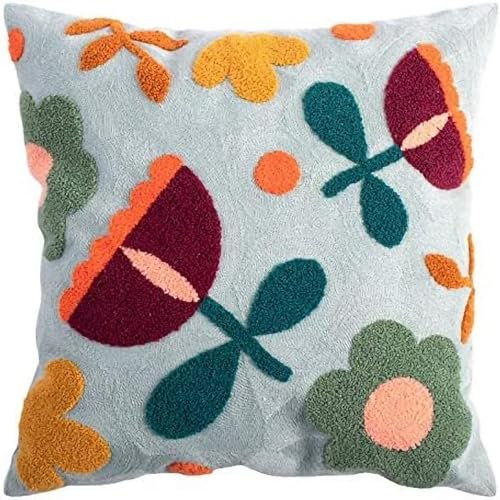 MOCOFO Funda de Cojín Bordada Primaveral - Algodón Canvas 45x45 cm - Diseño Moderno con Flores 3D - Sofá/Sala/Decoración Hogar (Floral)