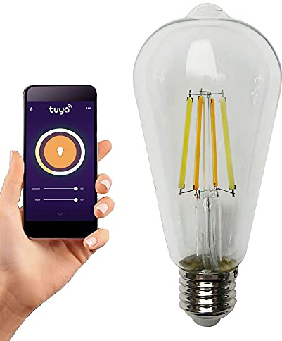 Smart Bulb, LED Light Bulb, 806Lm ST64-E27 6.5W Dimmable Wi-Fi CCT (3000K-6500K) Colour Smart LED Bulb, Connect with Tuya, Compatible with Alexa and Google Home, Voice Control, Control by Phone