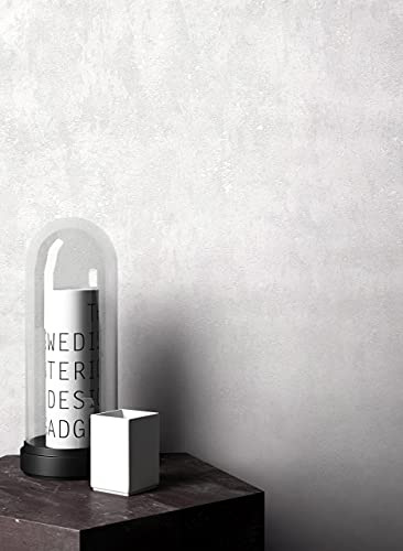 Newroom Vliestapete Weiß Betonoptik Uni Industrial Tapete Wohnzimmer | Helles Weiß mit Grauschleier, grobe Putzstruktur, verwitterter Sichtbetonlook, ansatzfrei, Wandtapete für Büro und Flur
