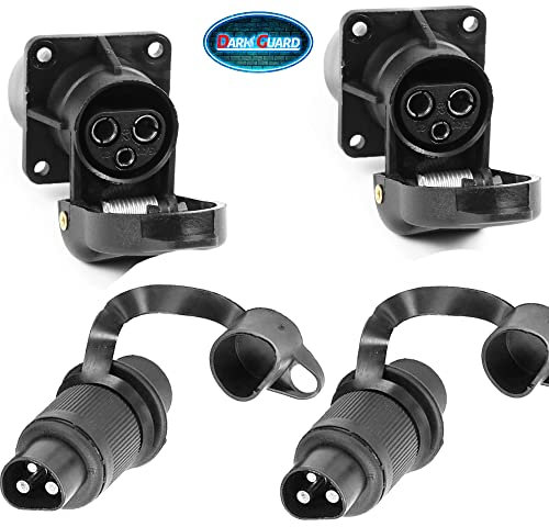 DARKGUARD Traktor 3Poliger Stecker und 3Poliger Steckdose 12v Traktor,Landwirtschaftliche 3polig Stecker Steckdose 12v und 24v,Adapter 3polig für Wohnmobile Anhänger Boot (Stecker und Steckdose M2S42)