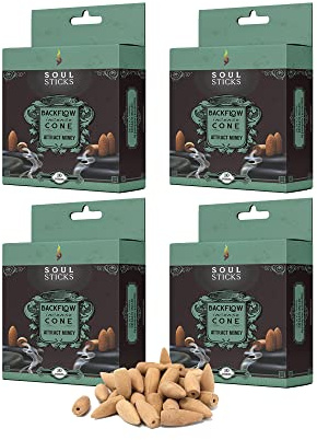 Soul Sticks Backflow Incense Cones – 40 PCS Organic Handmade Cones for Waterfall Burner | 4 Pack Long Lasting Aromatic Scents | Thick White Smoke Incense for Meditation, Spiritual Gift (Attract Money)