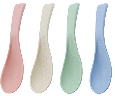 Set of 4 Wheat Straw Spoons, Reusable Soup Cereal Spoon, Unbreakable Dinner Spoon, Portable Lightweight Meal for Adults Eating, Dishwasher Safe (4 Colors)