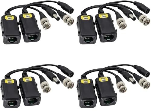zdyCGTime Passiver Video-Balun, RJ45-Weiblich auf BNC-Männlich, DC-Netzwerk-Transceiver, Full-HD-Überwachungs-RJ45-auf-BNC-Kabel, kompatibel mit allen Videogeräten (16,5 cm, 4 Paar)