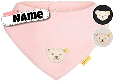 Steiff Halstuch Baby personalisiertes Dreieckstuch | Fleece | individuell bestickt mit Namen | 0-3 Jahre | kuschelig warm | 3 Farben (Silver-Rosa Fleece)