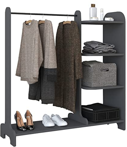 VCM Holz offener Kleiderschrank begehbarer Kleiderregal Schrank Kleiderstange Lempu H. 110 cm Anthrazit