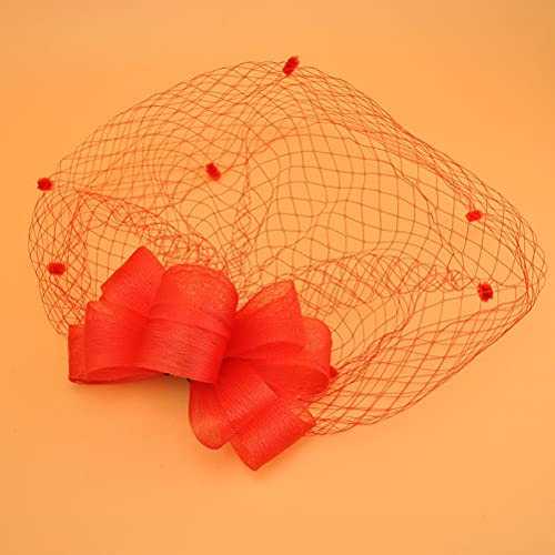 Braut Fascinator Netzschleier Kopfbedeckungen Garn Braut Haarschmuck Damen Hair Clip Hüte Mit Schleier Für Tea Party Kirche Hochzeitsfeste Haarklammer Derby Haar Accessoire (Rot)