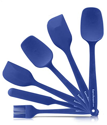 Spatola Silicone per Cucina e Impasti 6 Pezzi - Set Utensili Cucina Resistenti al Calore - Utensili da Cucina Antigraffio con Anima in Acciaio Testati LFGB di Easyavant (Blu)