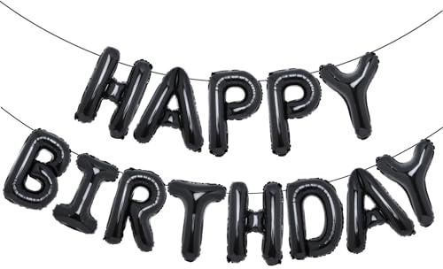 Accevo Black Happy Birthday Balloons Banner for Kids 16 Inch Foil Happy Birthday Sign Banner Letters Balloon 3D Happy Birthday Balloons for Child Adults Boys Girls Birthday Party Decorations Supplies