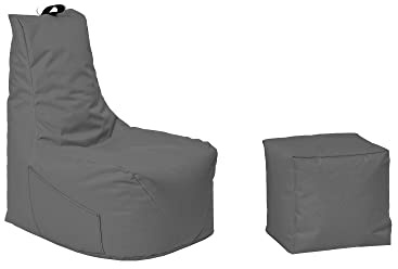 Momiralland Gaming Sitzsack - mit Lehne Sitzkissen - Beanbag - mit Reißverschluss - BodenKissen Sessel In- & Outdoor geeignet - Gaming mit PC Xbox & PlayStation (Anthrazit, Sitzsack + Hocker)