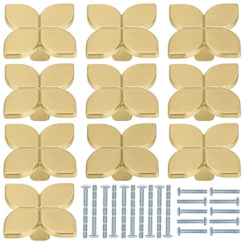 Kurtzy Pack de 10 Tiradores Cajones/Gabinetes Dorados Forma de Hoja - 42 x 23 mm - Pomos para Cajones Aleación de Zinc con Tornillos - Para Cocina, Alacenas, Gabinetes, Armarios o Cajones