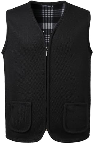 Chaleco de Punto para Hombre Cárdigan sin Mangas Chaqueta de Suéter de Forro Polar Cremallera Cálido Caballerocon Bolsillos Otoño Invierno