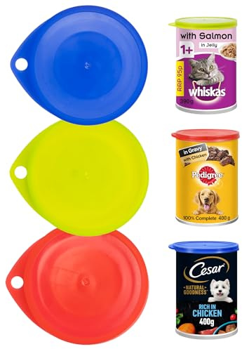 3 Food Can Covers - Lids for Tinned Food, Airtight Covers for Tinned Food, Food Storage, Red, White and Blue, Standard Size Can Covers (3 Can Covers)