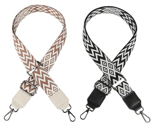 2 Stück Verstellbarer Taschengurt, 5cm Boho Taschengurte zum Wechseln, 80-140cm Breiter Taschengurt, Taschenriemen Zubehör, Schultergurt für Taschen （Weiß und Schwarz）