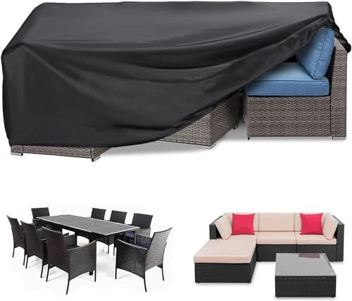 RICHIE Överdrag för trädgårdsmöbler vattentätt tungt 420D oxfordtyg 300 x 200 x 90 cm rektangulärt trädgårdsbordsöverdrag uteplats bordsskydd vattentät anti-UV rotting möbelöverdrag för möbler set