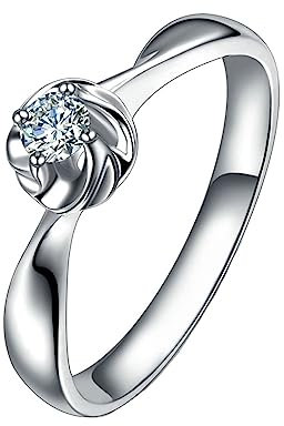 Vorsteckring Gold 750, Schmuck Ringe Damen Blumensolitär Labor Geschaffener Diamant 0.09ct Runde Brillante Form Eheringe Gr.53 (16.9) 18K Weißgold