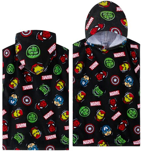 Marvel Spiderman Bath Towel with Hood for Kids Teenagers Absorbent Changing Robe Poncho Towel for Swimming Bath Shower Beach Towel Holiday Essentials (Multi Avengers, 10-13 Years)
