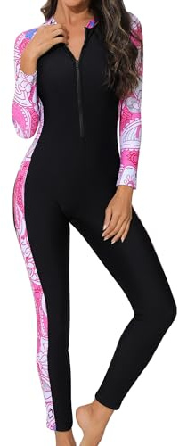 SEAUR Costume da Bagno 1 Pezzo Donna Rashguard Completo Pantaloni a Maniche Lunghe Tuta Subacquea Integrale Muta da Spiaggia Surf Nuoto Rosa 1 S