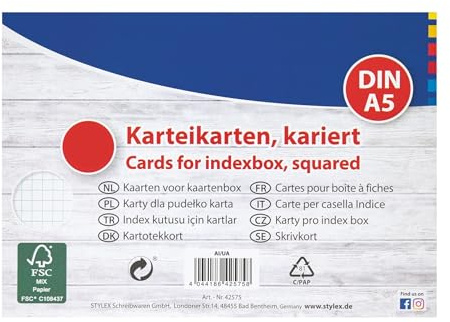 200 Karteikarten / DIN A5 / weiss / kariert