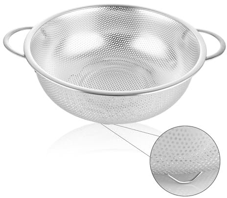 ASelected Stainless Steel Colander 22CM,Micro-Perforated Metal Colander With Handle,Heavy Duty&Healthy Kitchen Strainer For Washing Draining Pasta,Rice,Vegetable,Fruit,Noodle,Spaghetti,Dishwasher Safe