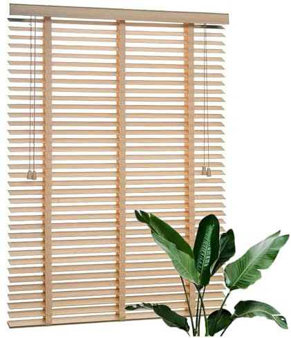 Jalousien aus Massivholz, horizontale Jalousien, 110 x 180 cm, Verdunkelungsrollo für Privatsphäre, anpassbare Breiten, Naturholz-Finish