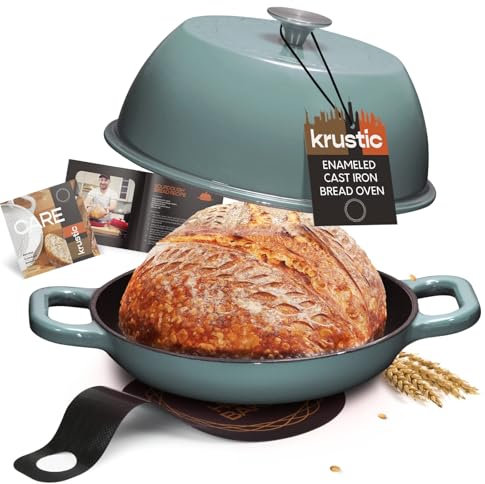 Forno olandese in ghisa smaltata per la cottura del pane a lievitazione naturale | Pentola ovale da 6 litri con coperchio | Pentole con rivestimento spesso in ceramica smaltata da 25,4 cm con