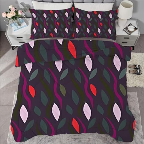 buyluhn Piumino completo con foglie, reversibile, per tutte le stagioni, 7,5 tog, lavabile in lavatrice, per letto matrimoniale, estate e inverno, leggero, 2 federe