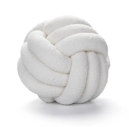 MZSKLW Knotenkissen, Lammwolle, handgewebt, Ballkissen, Sofa, Wohnzimmer, ballförmiges Kissen, Kopfteil, Rückenlehne für Bett, Wohnzimmer, Bodenkissen (Weiß, 22 cm)