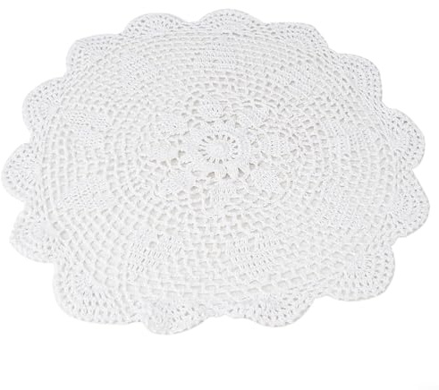 Runde Spitzentischdecke Vintage Häkeldeckchen Matte Home Decor Baumwolle Tischdecke für Esszimmer Café Restaurant 40 cm (weiß)