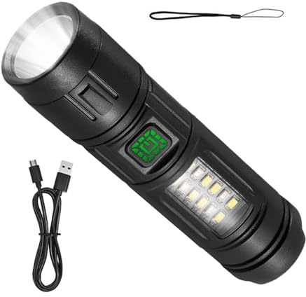 Lampada da lavoro a LED ricaricabile, torcia da esterno ad alta luminosità, luce da campeggio compatta, piccola ma potente, funziona con illuminazione laterale, torcia portatile con ricarica USB per