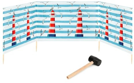 Garronda Paravento da Spiaggia, Protezione dal Vento, Protezione Privacy, Spiaggia, Giardino, paravento 4 m + Martello di Gomma GAEX001 (Faro, 4 m)