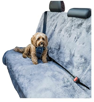 Pet Rebellion Comfy Back Seat Car Cover for Dogs | Absorbent, Non-Slip, Machine Washable, Universal Size, Car Seat Cover | Protects Against Fur, Scratches & Odours | Grey Faux Fur