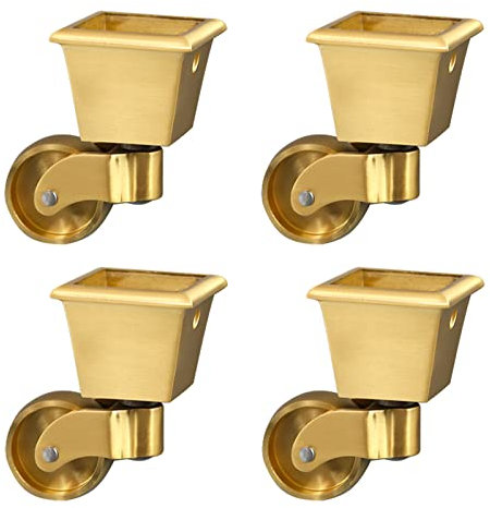 QWANBMTX Juego de 4 Ruedas de latón Macizo de 32 mm, Ruedas móviles for Muebles, Ruedas giratorias de 360°, latón Pulido, Estilo Antiguo Vintage, Ajuste Estilo Copa Cuadrada, con Tornillos, Dorado