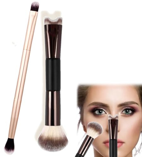 Tileu 2-in-1 Nose Contour Brushes 2PCS, U-Shaped & Fluffy Brushes for Makeup, Double Eyeshadow/Cheeks/Blush Brush Set
