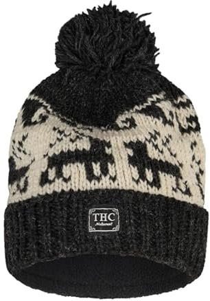 THC Schafwoll Pudelmütze 606 Rentier schwarz | Schafwolle | Strickmütze | Pudelmütze | Woll-Mütze | Schafwollmütze | Wintermütze
