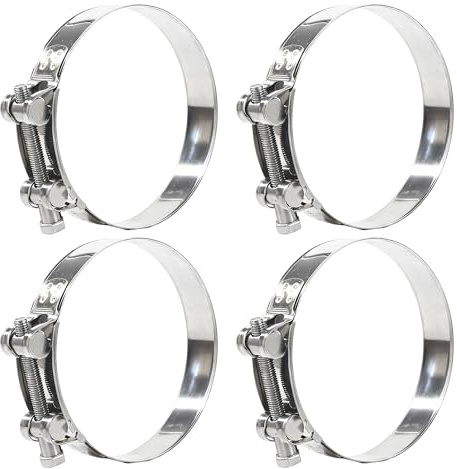 4Pzs Abrazaderas de Manguera Acero Inoxidable 304 con Perno en T 122-130mm Alta Presión Ajustables con Tuerca Autoblocante para Turbo Radiador Escape Moto Automóvil