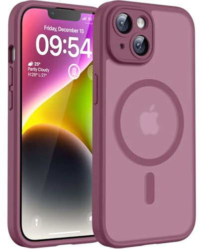 TOCOL Funda para iPhone 14 MagSafe, protección completa de la cámara, anillo magnético integrado, resistente a los golpes, resistente a los arañazos, translúcido mate, funda para iPhone 14 de 6,1