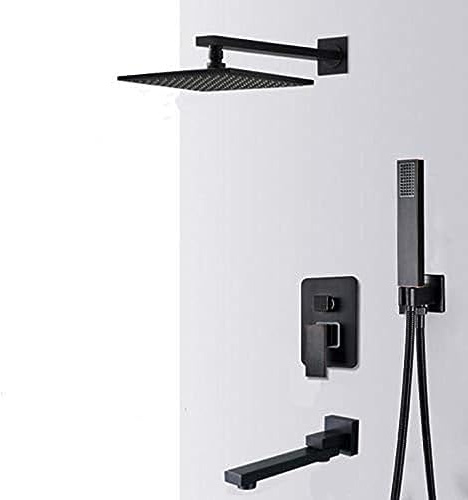 Black Concealed Shower Faucets Set 10 Inch Brass Rainfall Shower Head Single Handle Mixer Tap Bathroom Shower