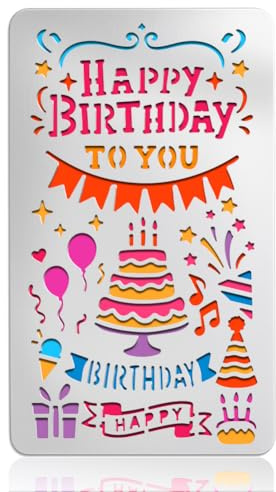 UNICRAFTALE Birthday Pattern Metal Stencil Birthday Cake Banner Stainless Steel Template Photo Album Stencil Reusable Cutting Dies Drawing Stencils Template for DIY Decorative Embossing Paper Card