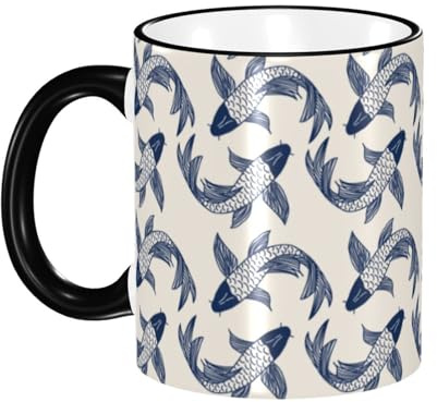 asbwuo Tasse à café avec motif de poisson japonais, avec anse, tasse à thé, tasse à boire, tasses à café en céramique réutilisables, drôles et originales, les tasses, cadeaux, 325 ml