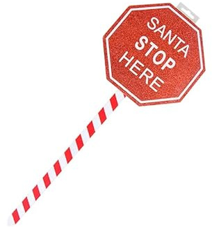 Santa Stop Here Glitter Wooden Christmas Decorative Stake Sign – 57.5cm Festive Outdoor & Indoor Decoration, Holiday Yard Stake for Xmas Garden, Driveway & Home Décor