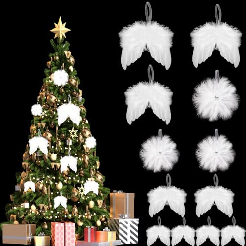 12 Stück Weiß Engelsflügel Weihnachtsbaumschmuck, Federn Engelflügel zum Basteln Anhänger Weihnachtsdeko Ornament für Christbaumschmuck Weihnachten DIY Handwerk