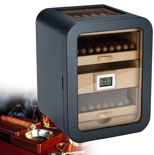 Tsampa Zigarren-Humidor Schrankhumidore, elektrischer Zigarren-Humidor-Kühler mit Regal und Schublade aus Zedernholz, Temperaturregelung,Kleiner Zigarren-Humidor für 110 Zigarren(Gray,WithSunroof)