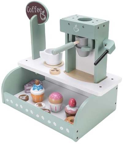 Dpofirs Service à café pour Tout-Petits avec Accessoires de Dessert, Cafetière en Bois pour Enfants, Jouet de Jeu de Rôle pour Le thé de L'après-midi