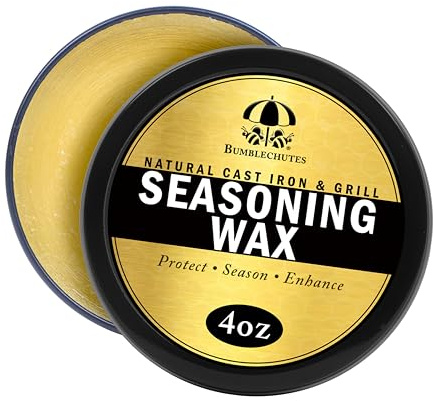 Bumblechutes 4 oz Natural Cast Iron Seasoning Wax, Skillet Grill Conditioning & Maintenance, Carbon Steel Seasoning Wax, Rust Protection, Nonstick Cast Iron Season Oil With USA Beeswax, Organic Oils