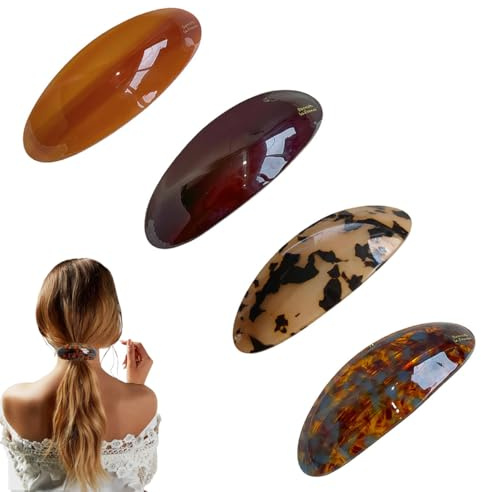 4 Stück Haarspangen Damen Haarklammer Klein Ovale Französische Haarspange Flat Claw Clip Haarclips für Frauen Mädchen mit Dickem Haar